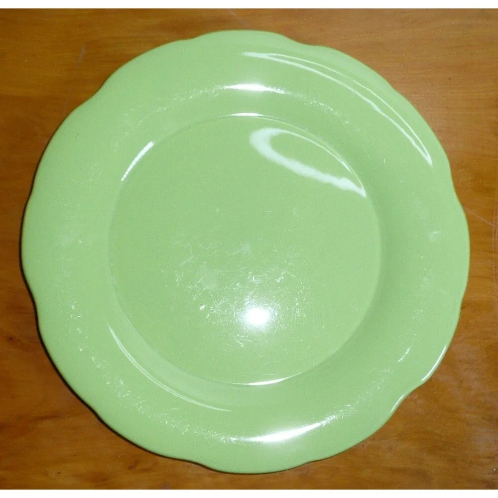 Pier 1 Imports Dinner Dish Set Lime Green Dinner Plate, Salad Soup Bowl Scallop